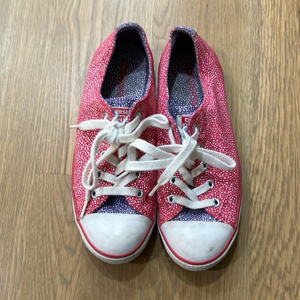 Converse Women’s Pink White Chuck Taylor Dainty Ox Polka Dot Sneakers Shoes